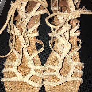 Beige Sugar Julapa Lace Up Wedge Sandals